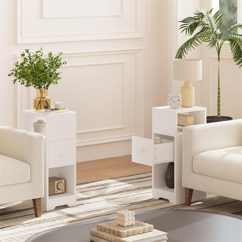 25cm W Manufactured Wood Bedside Table, White