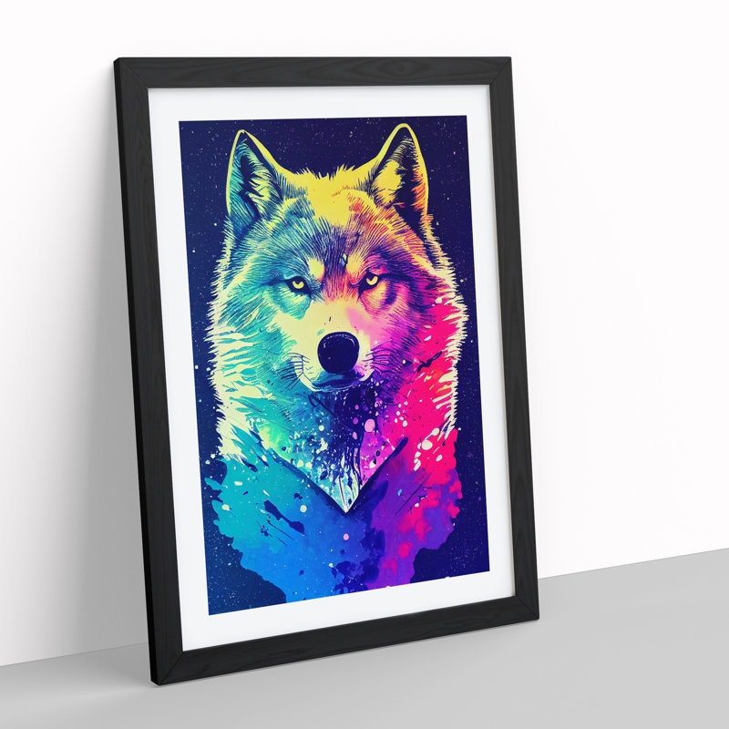 XV1022-5251X Wolf Dripping Paint No.2 Abstract - Single Picture Frame Painting, Black, 64cm H x 46cm W x 2cm D