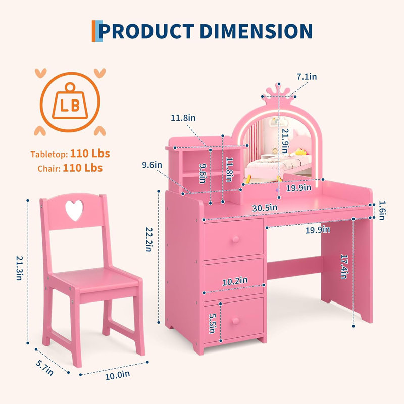 80cm W 3 - Drawer Chest of Drawers, Pink