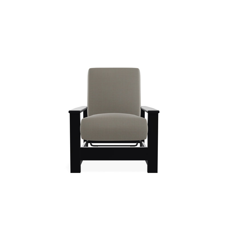 Leeward Marine Grade Polymer Deep Seating Cushion Arm Chair with Hidden Motion, Black, Stone Linen