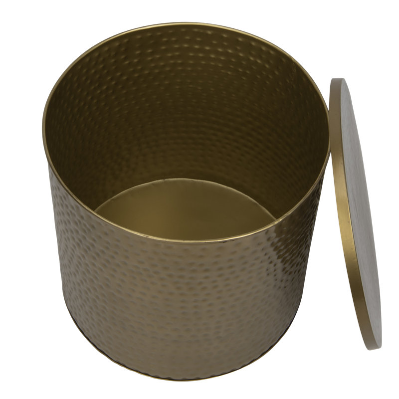 Table ronde ronde en métal martelé ou pot à fleurs avec couvercle