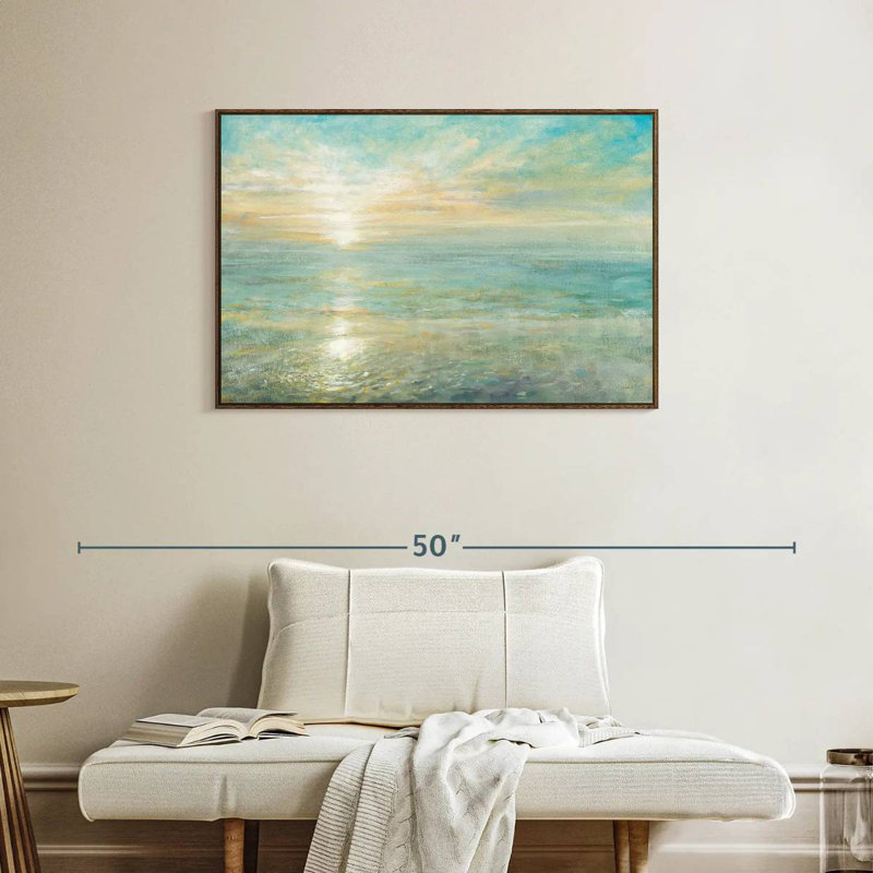 Lever de soleil, 37 po x 25 po, Cadre flottant noyer