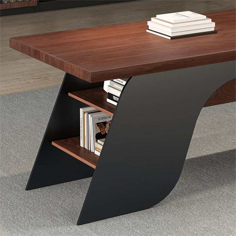 Bureau en bois massif en forme de L brun noyer + noir + acier au carbone avec 3 tiroirs, H 29,53 po x l 78,74 po x P 59,06 po