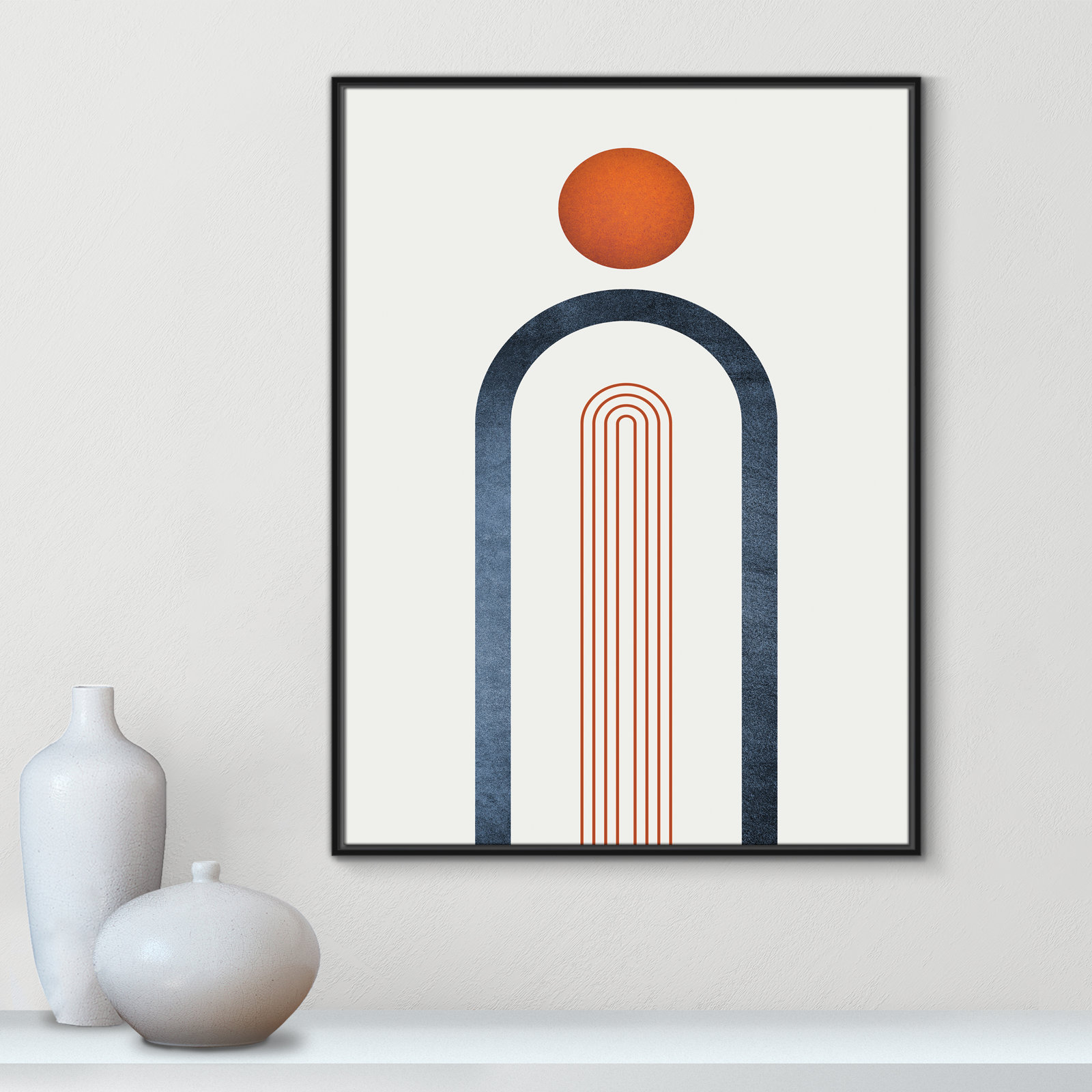 Maguire "Minimalist Midcentury Orange Navy I" Print, 41.5" H x 31.5" W x 2" D, Black Framed