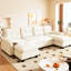 Canapé-lit en forme de U, lit convertible 2 en 1, amovible, ports, modulaire, revêtement en chenille orange, gris