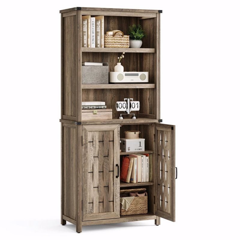 72" Multi-Use Cabinet: Sideboard, Bookcase & Display Shelves, Brown