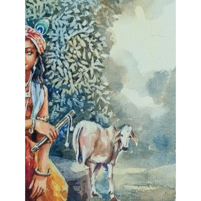 Lord Krishna | Papier chitrapot pour décoration murale | Par Sarat Shaw