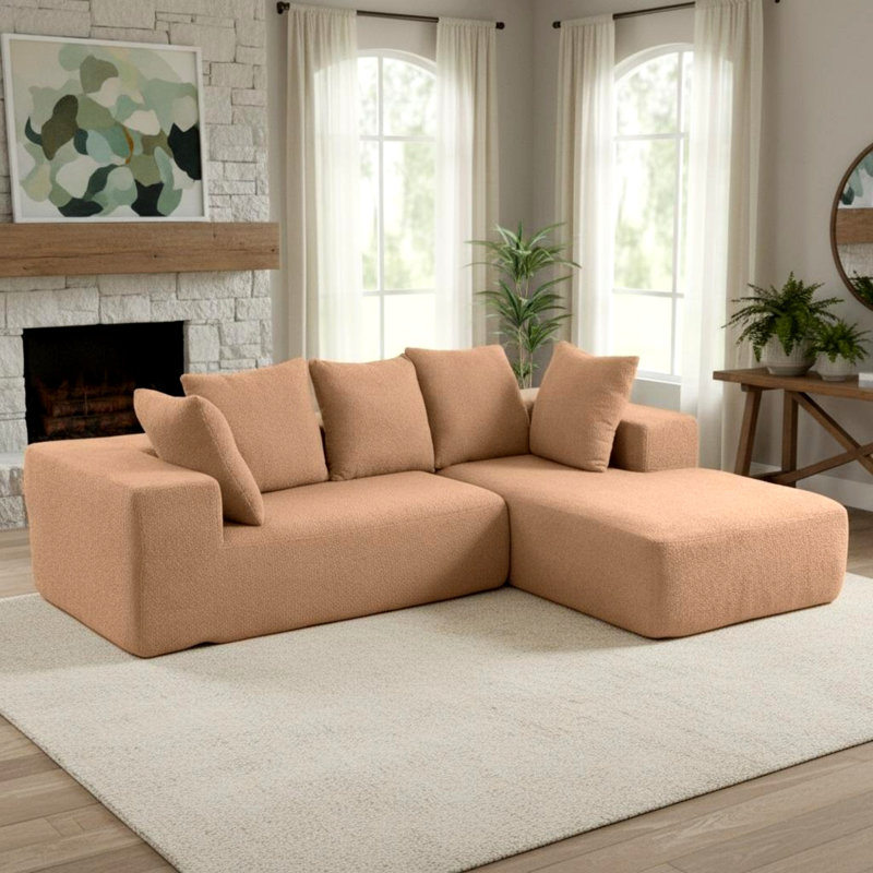 Ensemble de canapé en forme de L 96,46 po avec 5 coussins décoratifs, Polyester brun