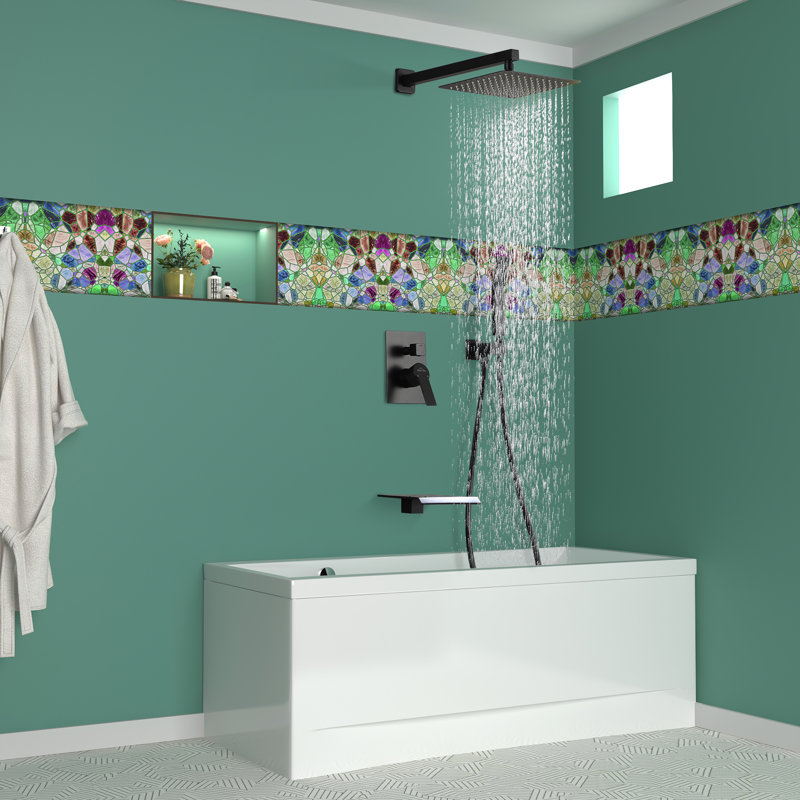 Robinet de baignoire et de douche à pression équilibrée, ensemble tout-en-un avec valve brute, Noir mat