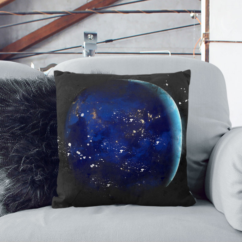 Earth View of Asia & Australia Cushion with Filling, 40cm H x 40cm W x 15cm D, Black
