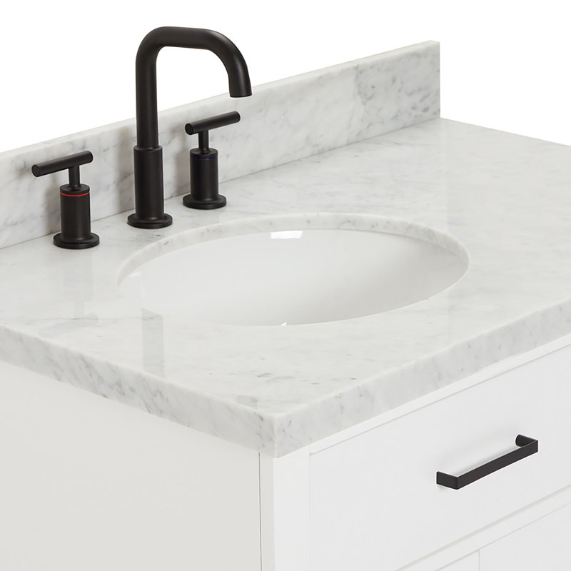 ARIEL HEPBURN 37 IN RIGHT OFFSET RECTANGULAR SINK VANITY 1,5 IN, White, Oval, Left