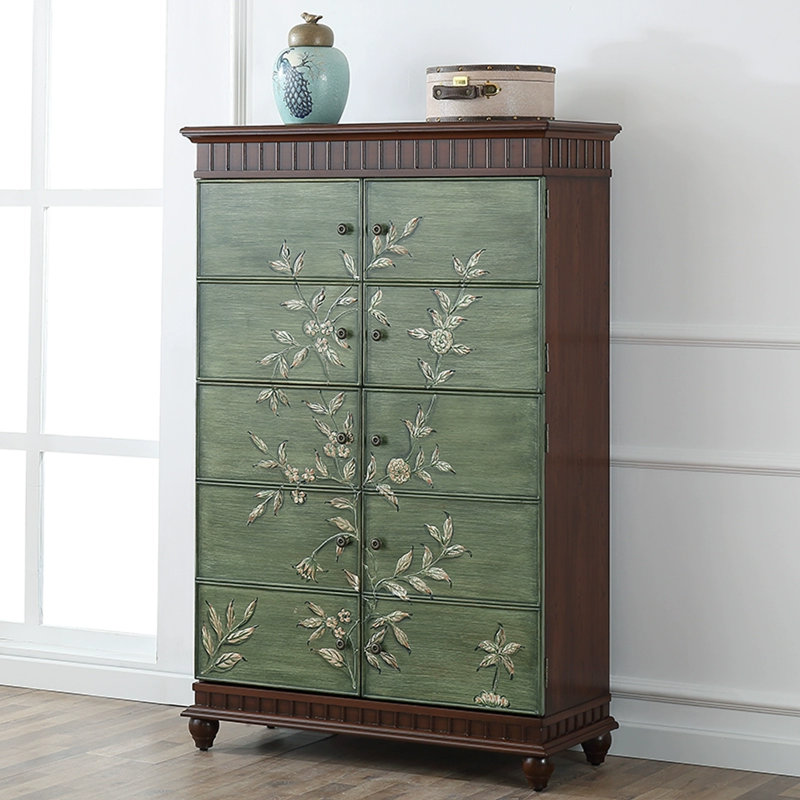Green Solid Wood Shoe Storage Bench