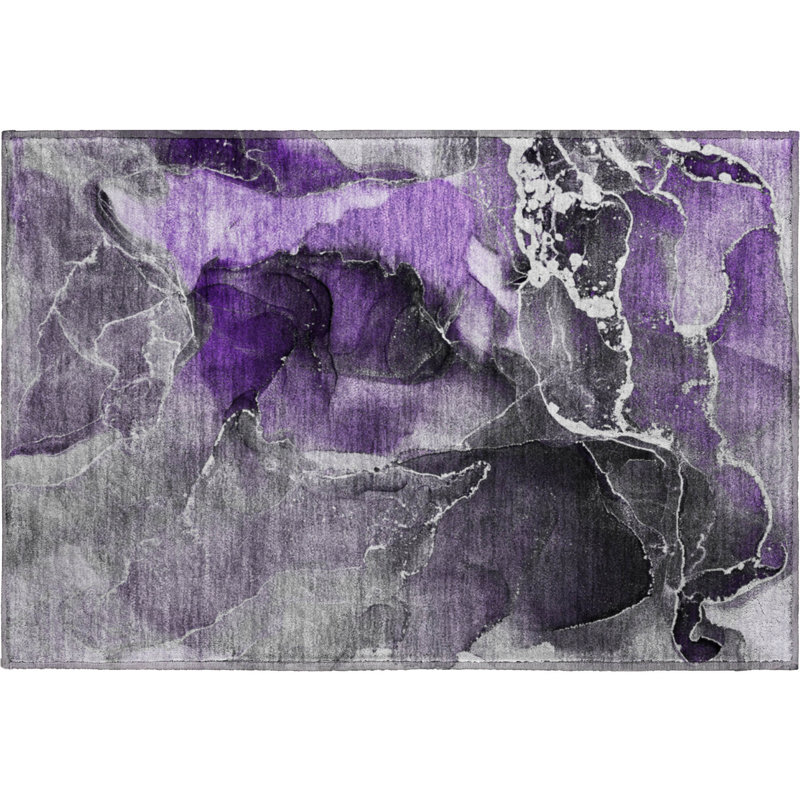 Premium Machine Washable Cerrito AMF503 Purple Rug, Rectangle 1'8" x 2'6"