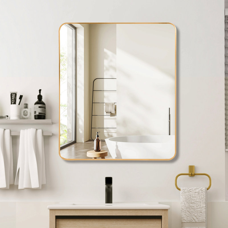 30 "X36" Rectangular Bathroom Wall Mirror, Gold