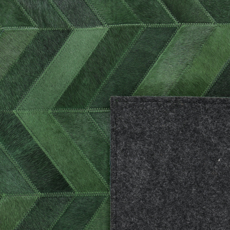 Meir Cowhide Chevron Area Rug in Green, Rectangle 8' x 10'