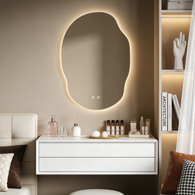 Miroir asymétrique rétroéclairé sans cadre à DEL avec anti-buée, 3 lumières à intensité variable