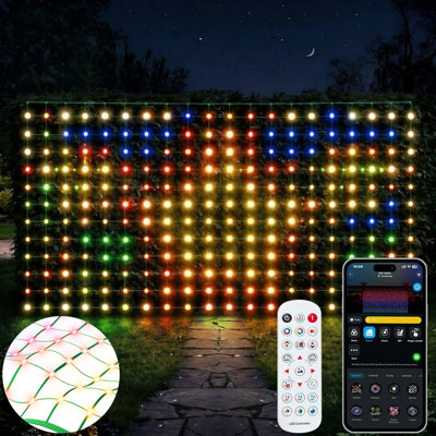 Lumières intelligentes pour réseau intelligent, fonctions RVB et bricolage, 64 lumières à DEL d'extérieur avec 64 modes pour la décoration de patio de brousse, imperméable, fil vert
