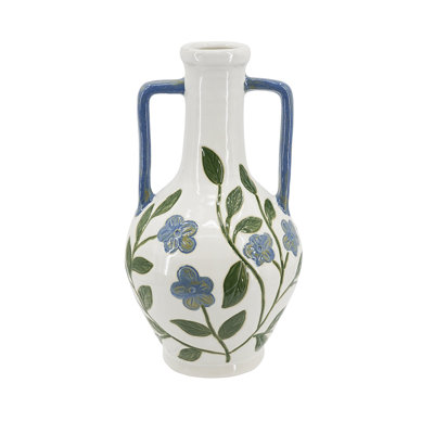 7.1x7.1x12.8" Floral Amphora Ceramic Vase
