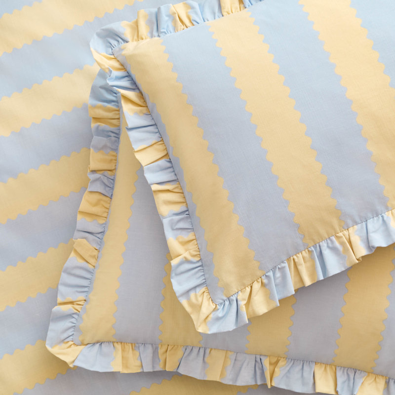 Birdie Stripe Striped Duvet Cover Set with Pillowcases Included, Blue/Yellow Striped