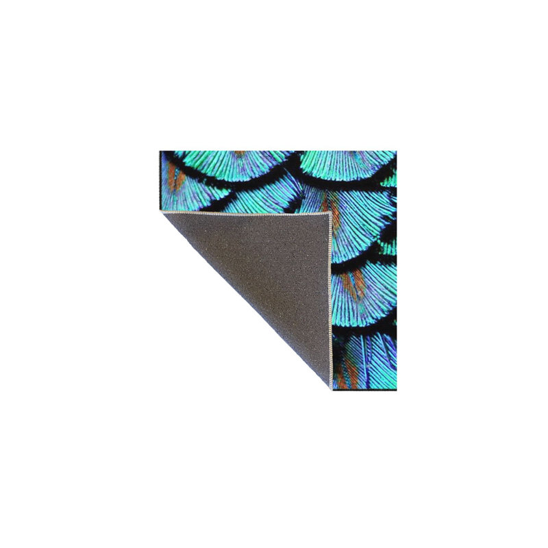 Tapis bleu à motif de plumes de paon lavables à la machine, Sous-tapis rectangulaire de 3 pi 3 po x 4 pi 11 po