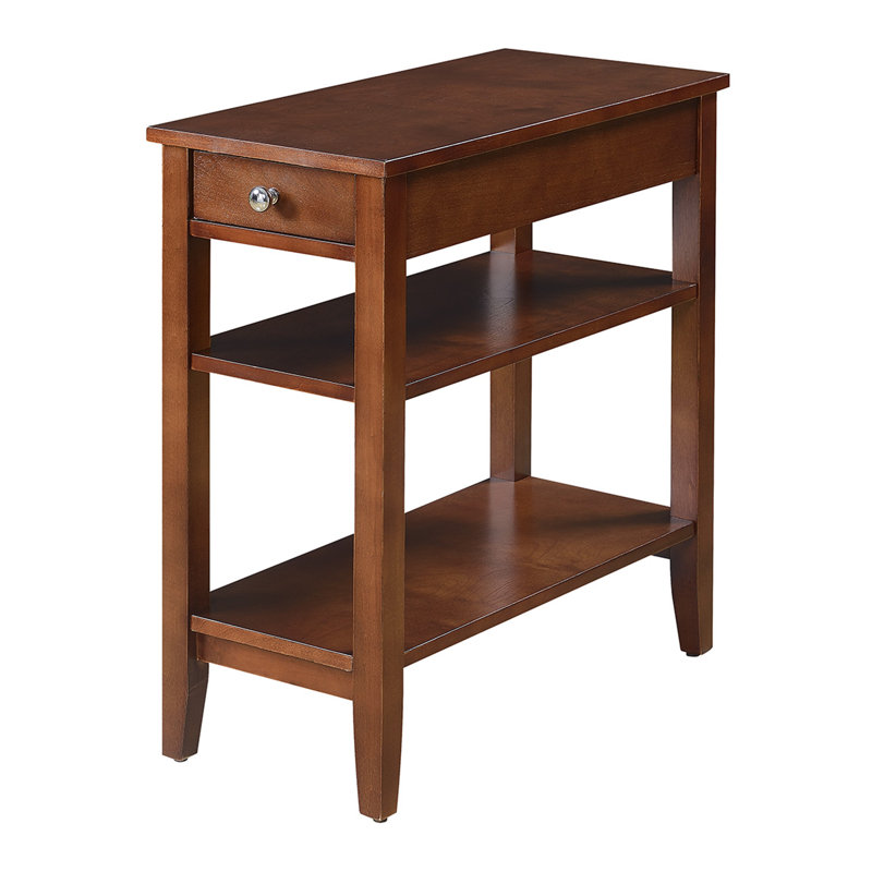 Carbin End Table with Drawer and Shelves, Mahogany