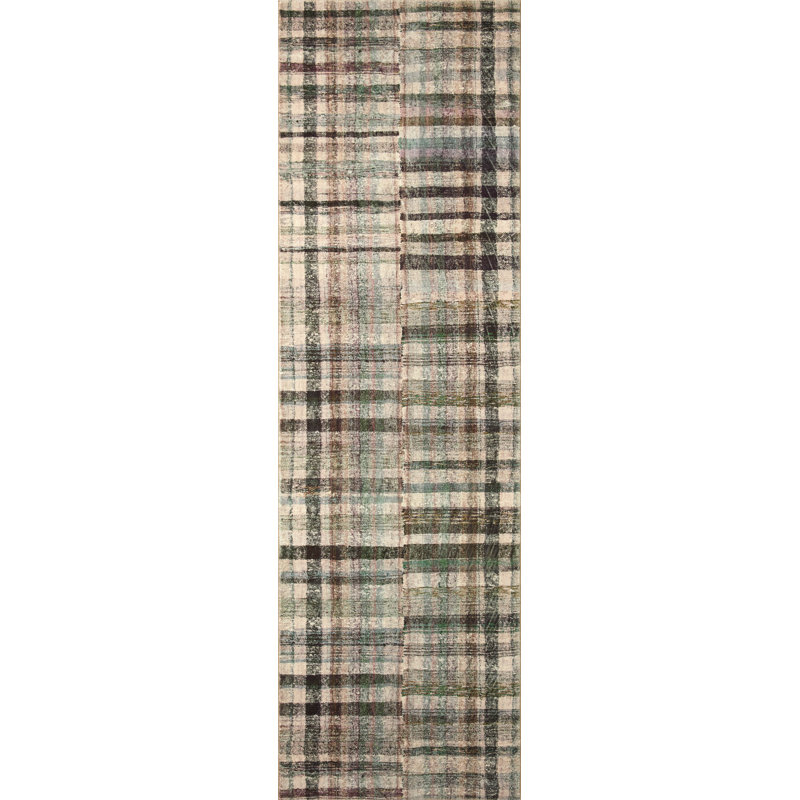 Forest and Multi Plaid Polyester Runner Rug 2'3" x 11'6"