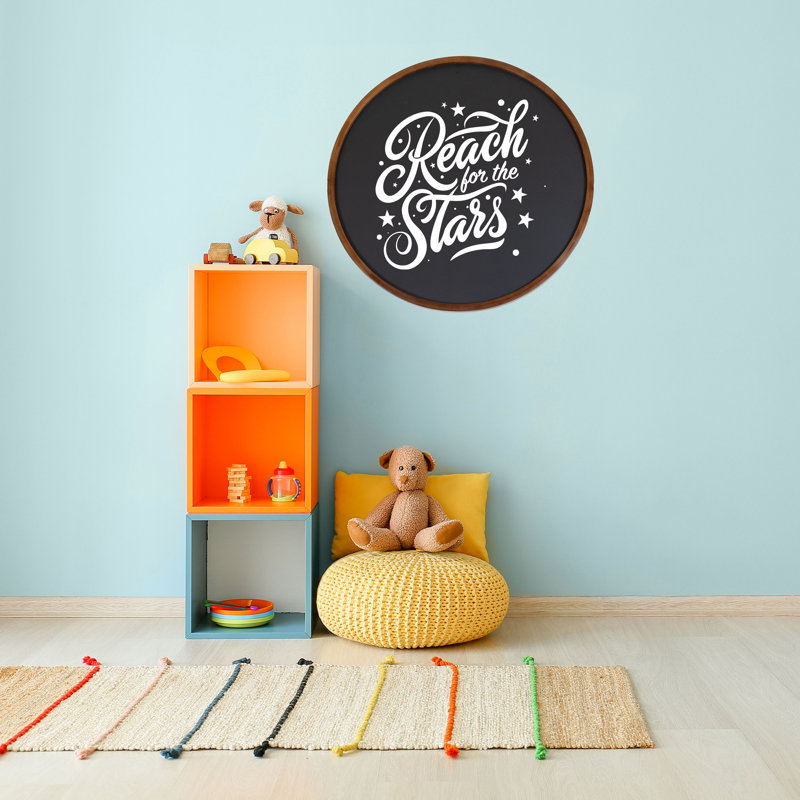 Round Magnetic Wall Chalkboard With Rustic Brown Frame