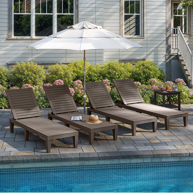 74.5" L Resin Reclining Chaise Lounge, Taupe