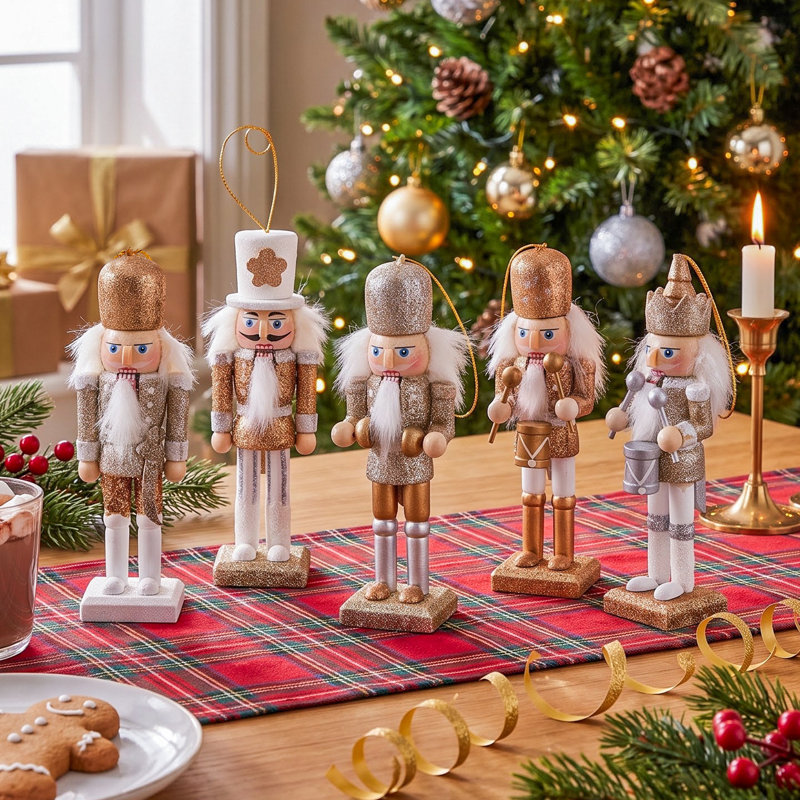 5Pcs Christmas Wooden Nutcracker Figurine Decoration Set