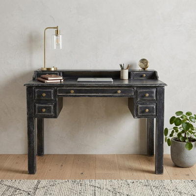 Bureau 46 po en bois massif noir avec sept tiroirs