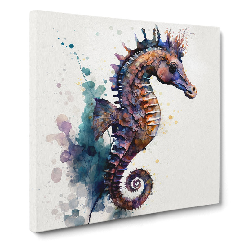 Seahorse Gestural Art - Wrapped Canvas, 50cm H x 50cm W x 3cm D
