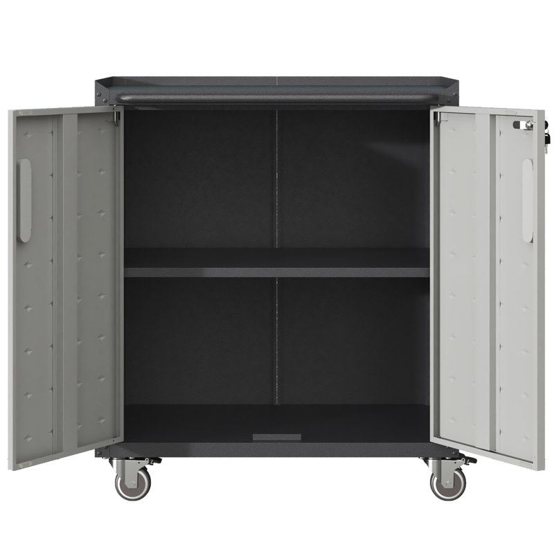 Metal Storage Cabinet With Rolling Wheels - Versatile For Various Spaces. , Adjustable, Rust-. Black + Gray. 29.68"W X 16.35"D 34.53"H Heavy-Duty Portable Garage & Practical. Adjustable Shelves, And