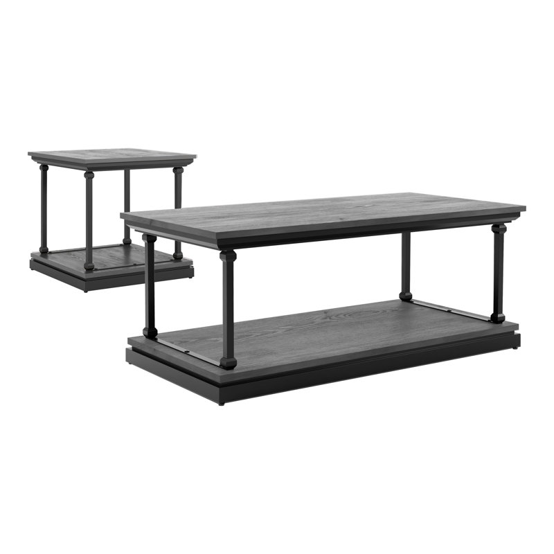 Ensemble de tables basses en acier bleu 47,25 po Kiven, Gris, 2 pièces: table basse, table de bout