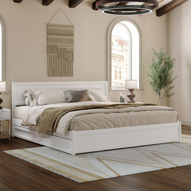 Astley Wood Panel Storage Bed, King, White