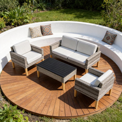 Outdoor PE Rattan Conversation Dining Set, Weather Resistant Wicker Furniture With Plush Cushioned Chairs, Practical Leisure Furniture For Backyard, Balcony, Garden, Lawn And Terrace,4 Piece, Beige