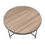 Table basse ronde en bois avec structure en métal, chêne gris vieilli