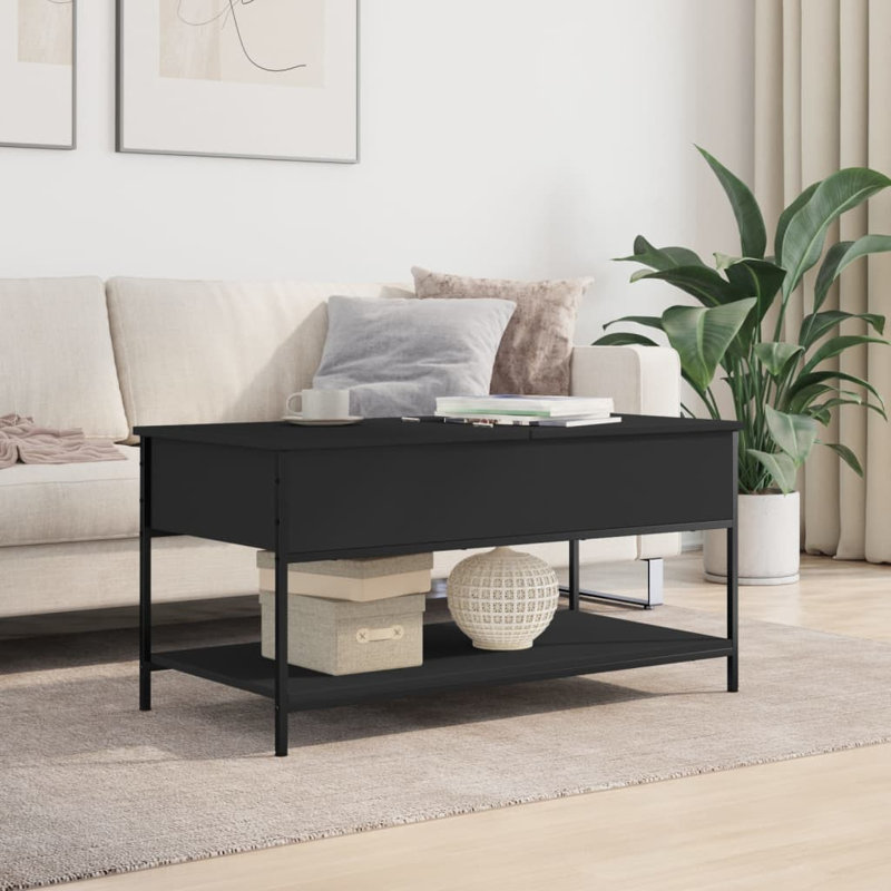 Noby Lift Top Four Leg Coffee Table with Storage, Black