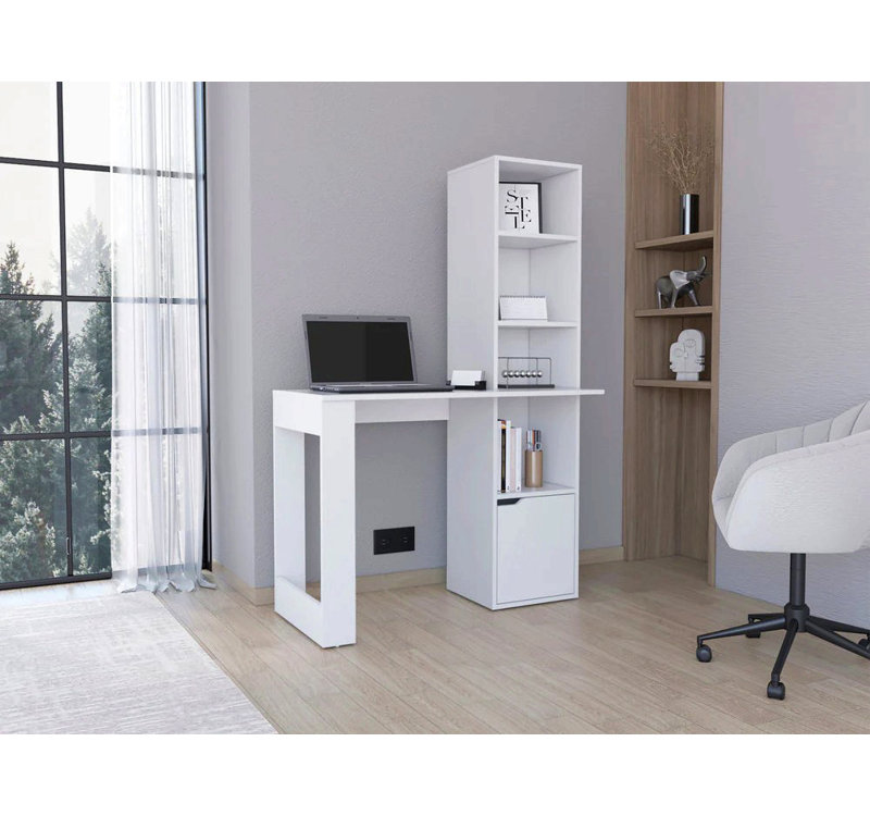 Bureau d'écriture avec bibliothèque et armoire, Blanc