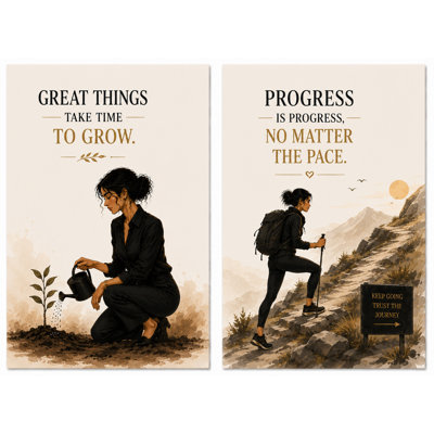 Extra-Large Set of 2  Great Things Take Time to Grow Progress Is Progress Wall Art Canvas Print 24x36 Inch Journey and Growth Decor Inspirational Nature Bedroom Home Decor Ready to Hang