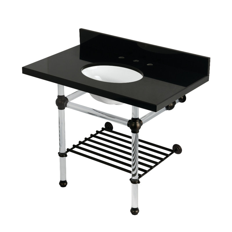 Lavabo de salle de bain console ovale en granite avec trop-plein 29,19 po Kingston, Bronze huilé