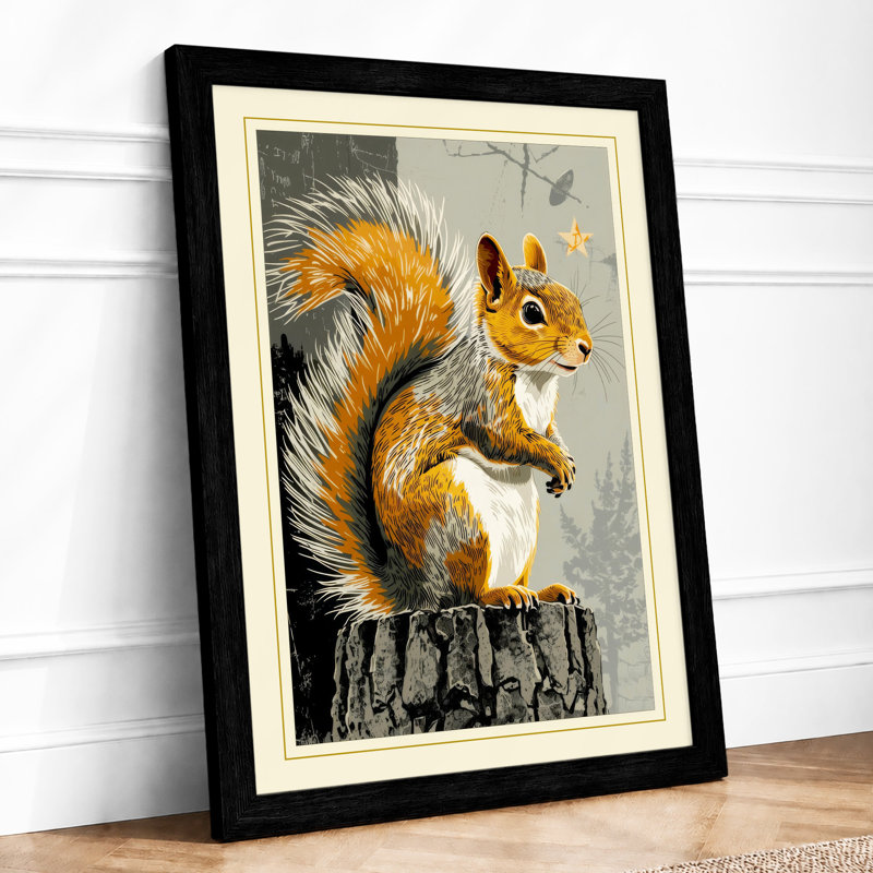 Alert Squirrel Rustic - Framed Print, A1 - 84.1 x 59.4 cm, Black