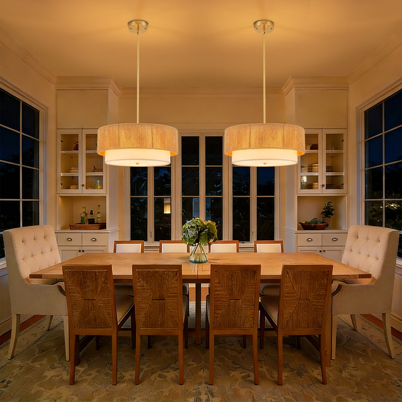  Luminaire suspendu en rotin 18 po pour salle à manger, luminaire suspendu 3 lumières Boho, Doré