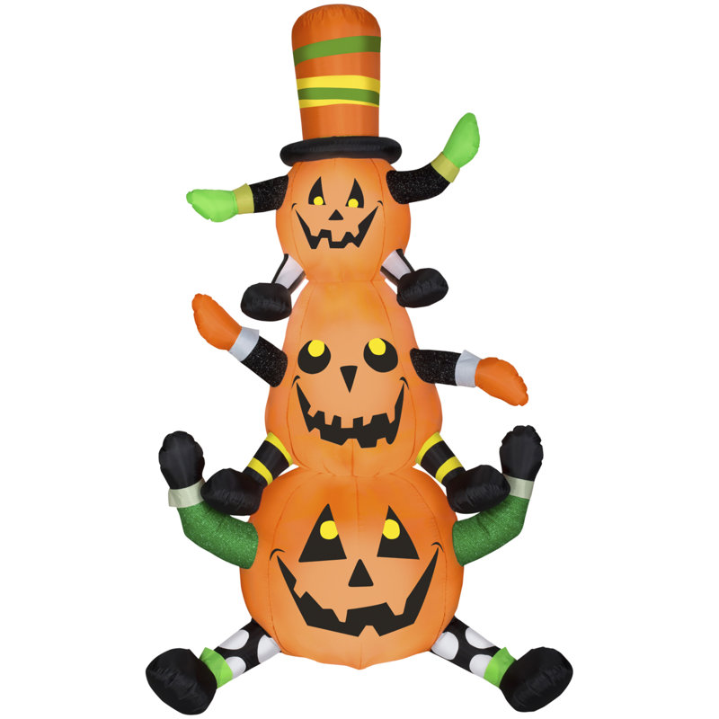 Animated Whimsical Pumpkin Stack Inflatable with LED Lights