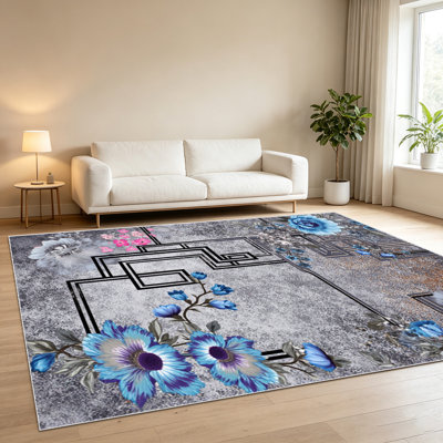 Tapis à motif géométrique floral de 1 pièce pour le salon, doux et confortable, convenant à toutes les saisons, facile à entretenir, tapis de sol intérieur lavable à la machine, ferme sous la table convenant à la chambre à coucher, à la salle à manger, au couloir, au patio, au balcon, à la maison, etc. .. ..