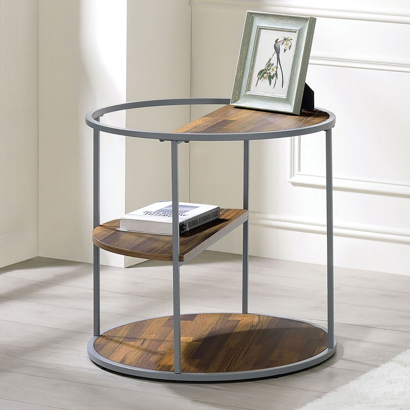 Table de bout de style industriel unique à 1 demi-tablette avec trois tablettes et cadre thermolaqué - non incluse