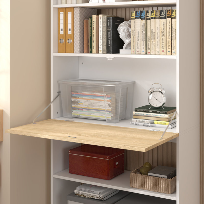 Modern Ladder-Style Bookshelf With Drop-Down Desk And Adjustable Shelves – Multi-Functional Study Space With Hidden Storage