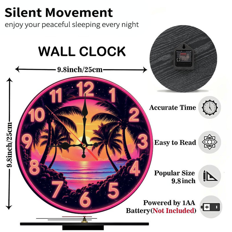 Horloge murale Neon Sunset Beach