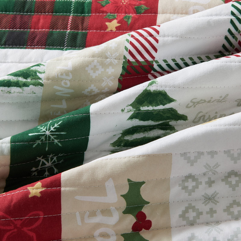 Vibrant & Cheerful Christmas Quilt Set, Twin XL Quilt  + 1 Standard Sham, Holiday Patchwork