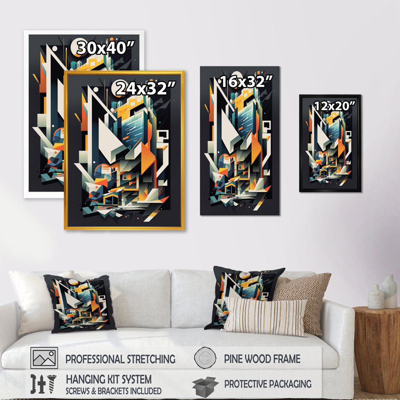 «Geometric Graffiti II», art mural abstrait sur toile, Impression noire sur toile encadrée, L 12 po x H 20 po
