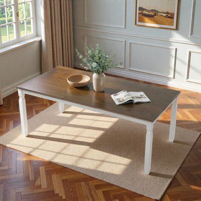 59"-77" Extendable Dining Table for 4–6 People, MDF Wood Veneer Painted Top, Modern Farmhouse Kitchen Table, Solid Rubberwood Legs, Space-Saving for K